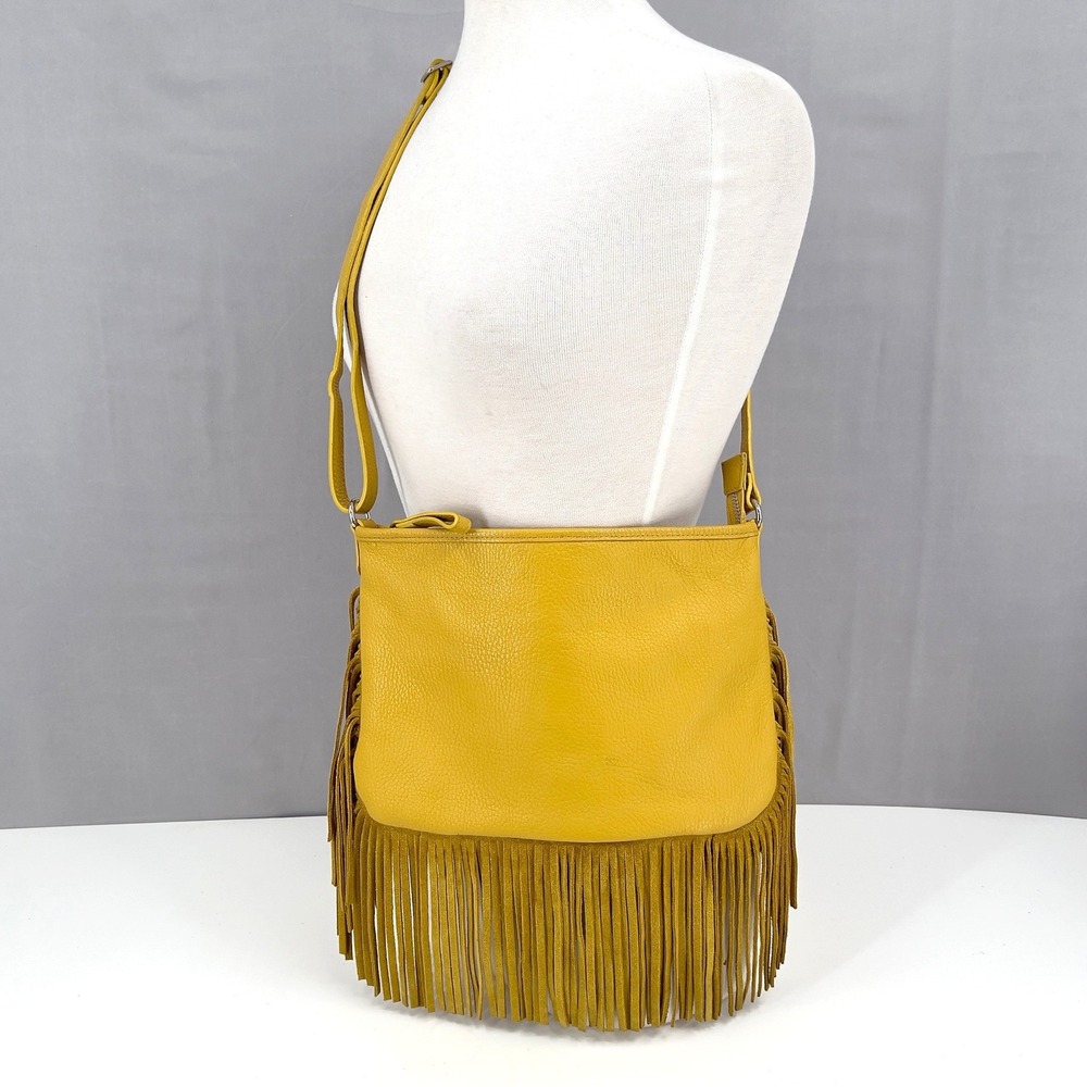 NIQUEA.D Leather Crossbody Fringe Bag Mustard Yellow Italy Coastal Cowgirl Indie